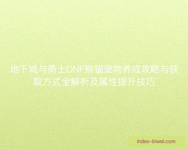 地下城与勇士DNF熊猫宠物养成攻略与获取方式全解析及属性提升技巧